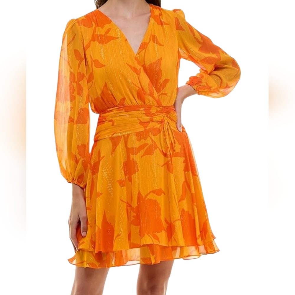 NWT Maison Tara ruched faux wrap mini dress- 10.        D47